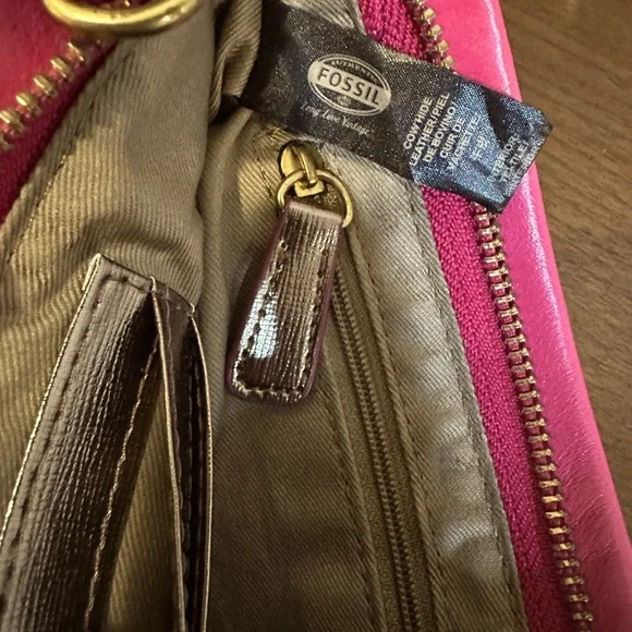 Fossil Pink Leather Crossbody/Shoulder Bag/Convertible Clutch - Picture 11 of 11
